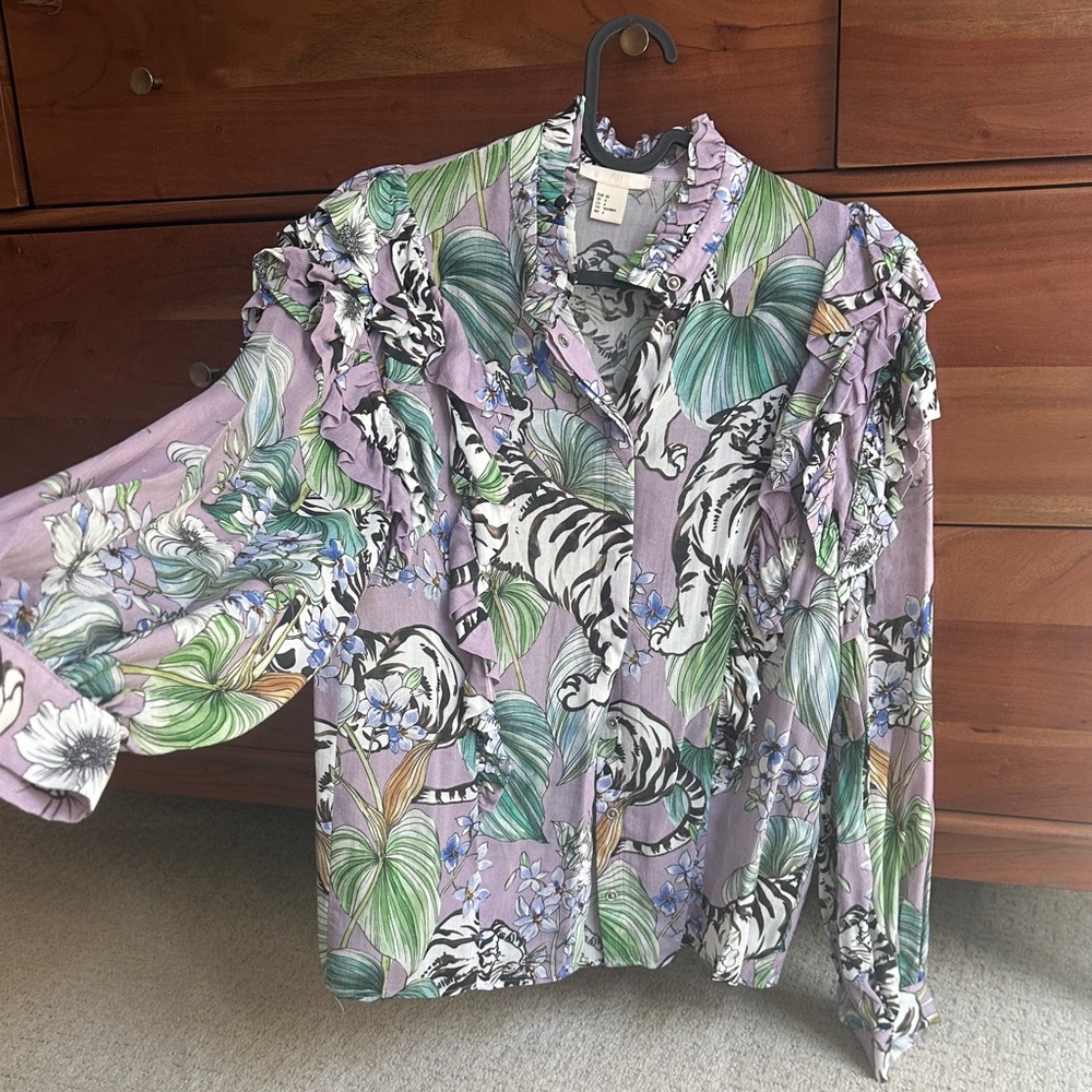 H&M Floral and Tiger Print Ruffle Blouse